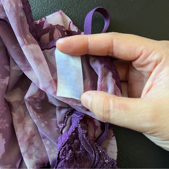 Y2K Lace Floral Sheer Purple Babydoll Cami Top Purple Fairy Coquette - Picture 7 of 11